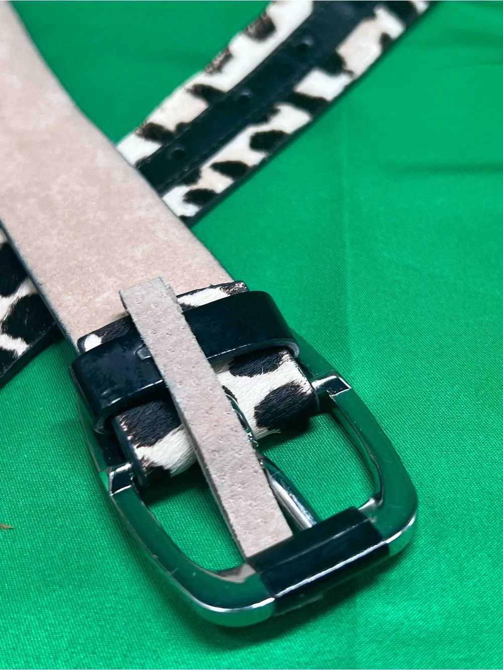 White House Black Market Leopard Print Leather Belt - Black and White